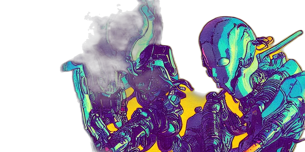 robot, cyberpunk, concept art, vaporwave transparent PNG cut-out