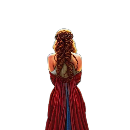 dress, hair, crown, staff transparent PNG cut-out