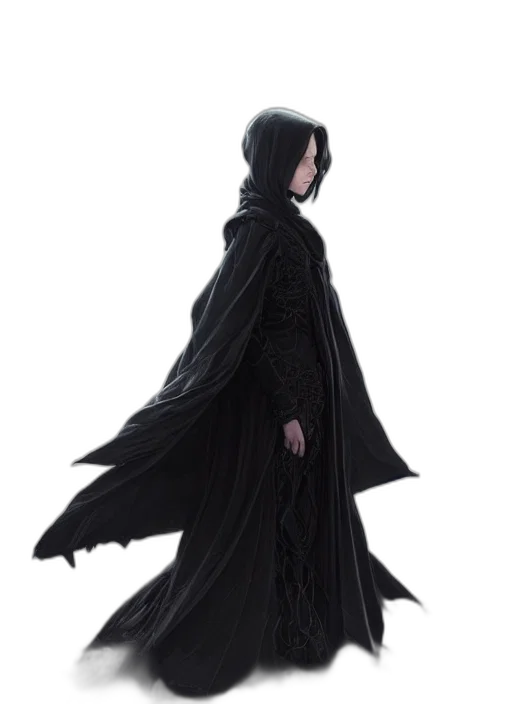 dress, jacket, creature, staff transparent PNG cut-out