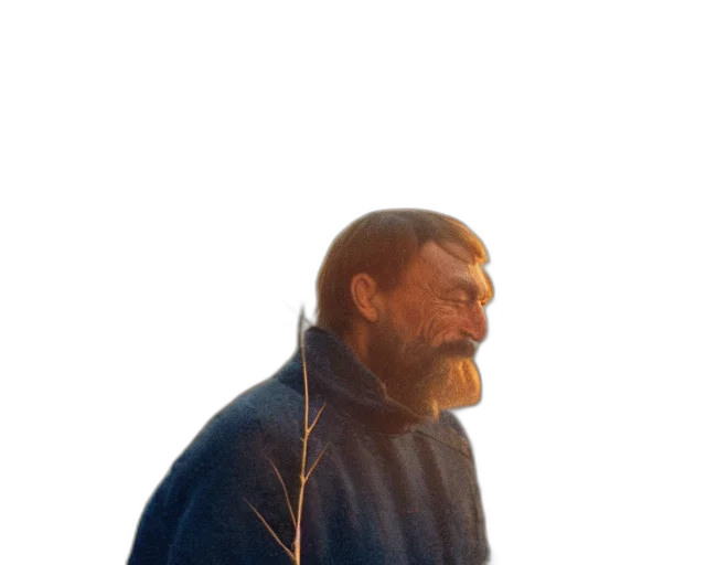 jacket, staff, face, hair transparent PNG cut-out