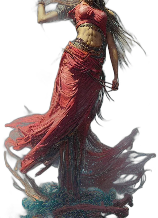 dress, dragon, creature, staff transparent PNG cut-out