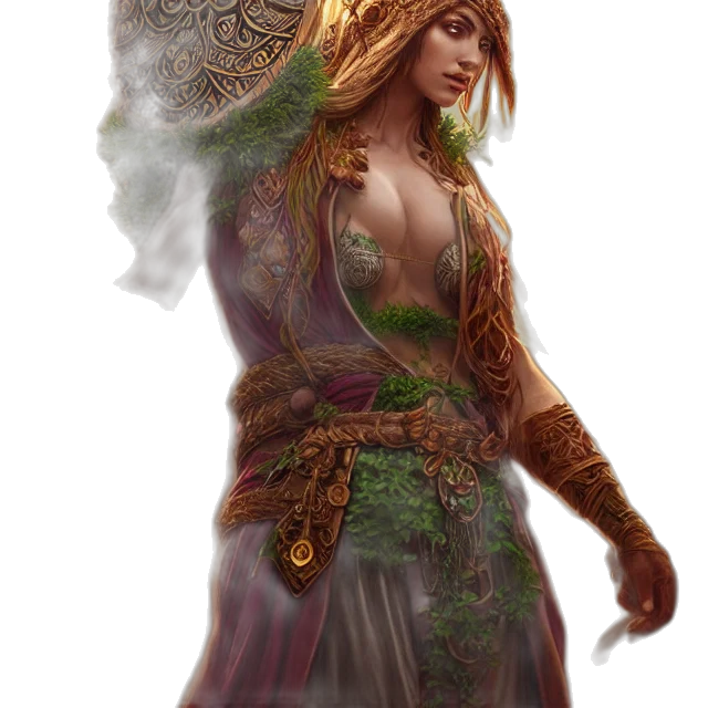 dress, jewelry, staff, fantasy art transparent PNG cut-out