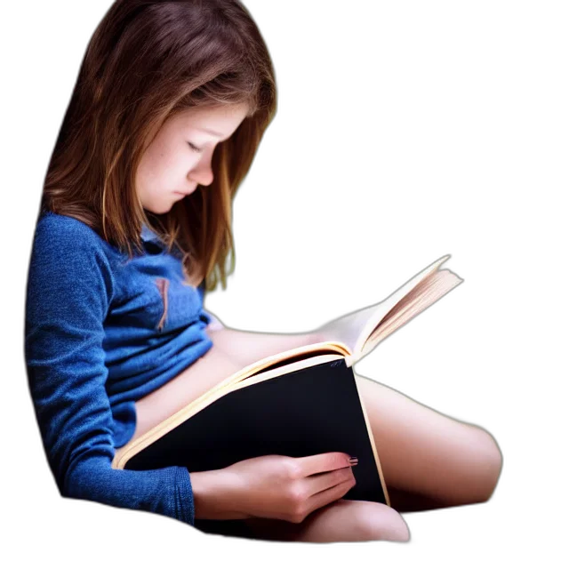photorealistic, photo, girl, reading transparent PNG cut-out