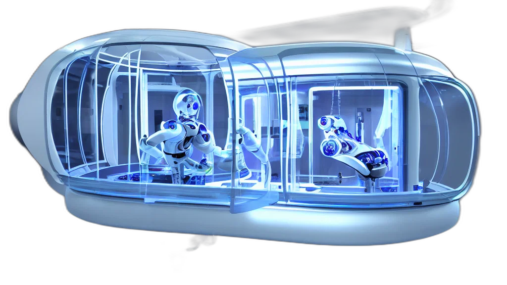 robot, concept art, 3d render, neon lights transparent PNG cut-out