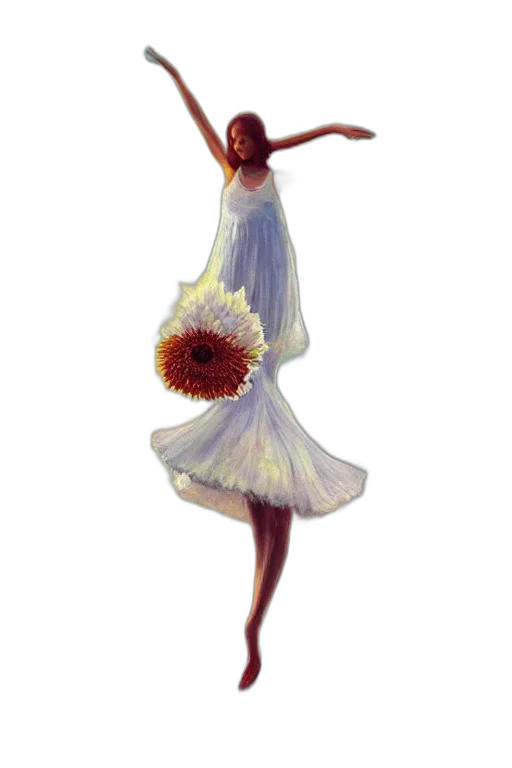 dress, flower, staff, oil painting transparent PNG cut-out