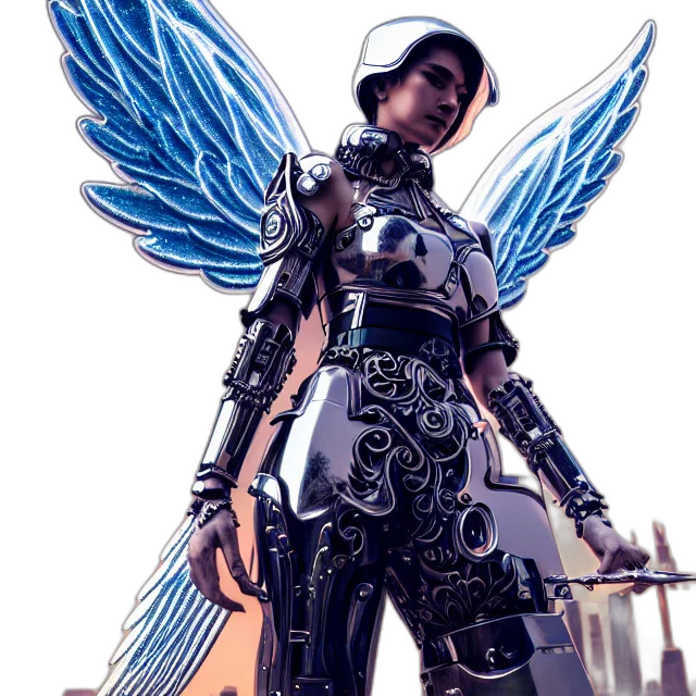 robot, staff, weapon, cyberpunk transparent PNG cut-out