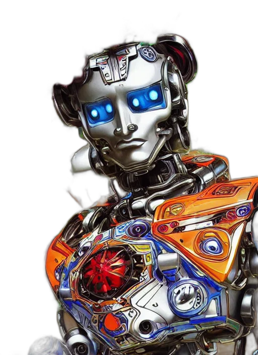 robot, concept art, cyberpunk, colourful transparent PNG cut-out