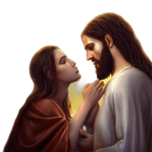 photorealistic, jesus, kissing, sensual transparent PNG cut-out