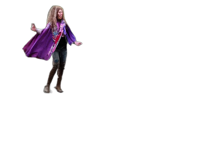 dress, jacket, hair, staff transparent PNG cut-out