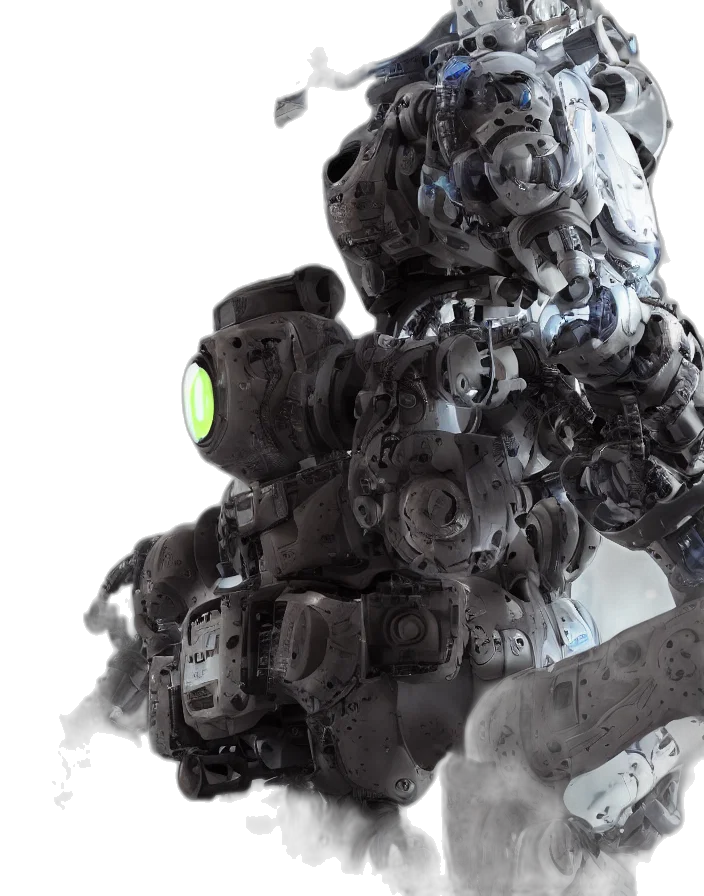 robot, weapon, concept art, 3d render transparent PNG cut-out