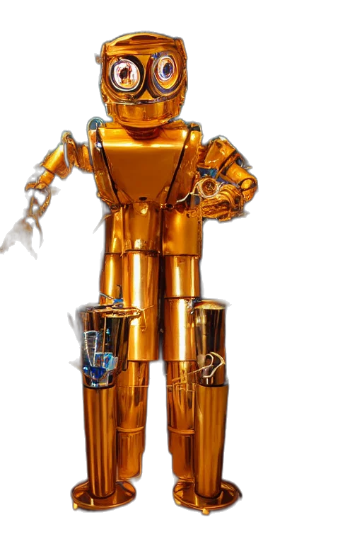 robot, 3d render, concept art, golden transparent PNG cut-out