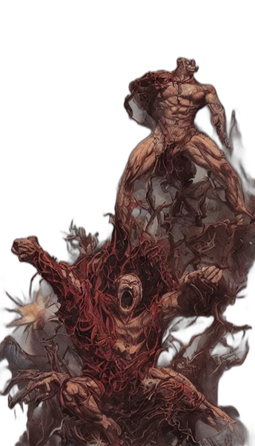 creature, hair, face, weapon transparent PNG cut-out