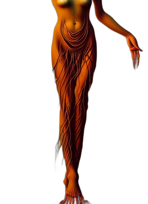 dress, hair, creature, staff transparent PNG cut-out