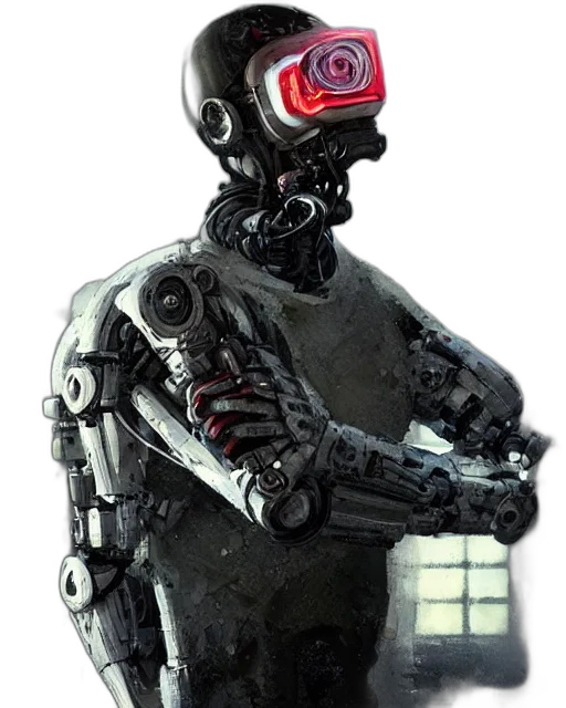robot, staff, cyberpunk, concept art transparent PNG cut-out
