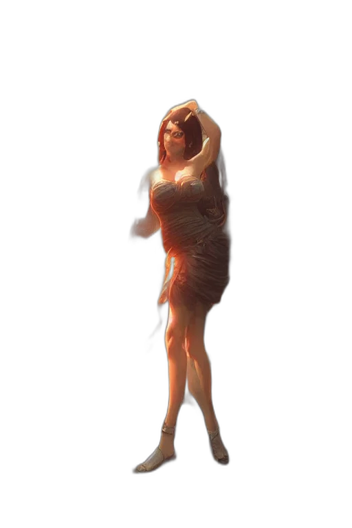 dress, hair, creature, staff transparent PNG cut-out