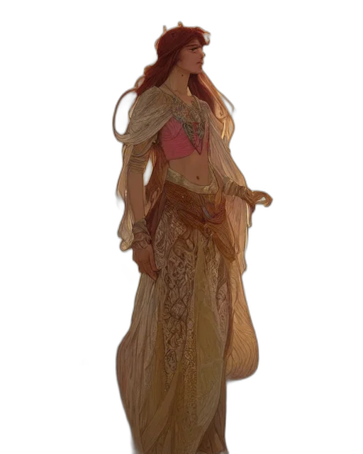 dress, staff, jewelry, 3d render transparent PNG cut-out