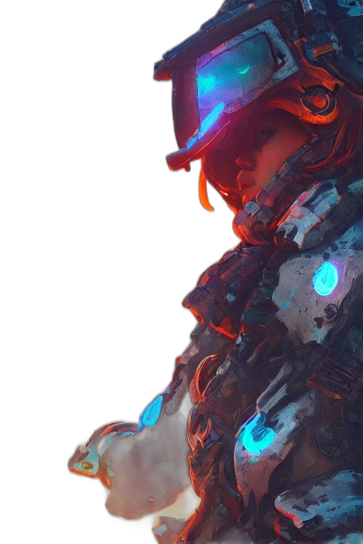 robot, face, weapon, jacket transparent PNG cut-out