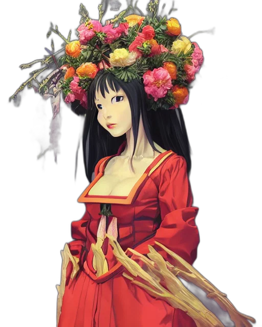 flower, dress, crown, staff transparent PNG cut-out