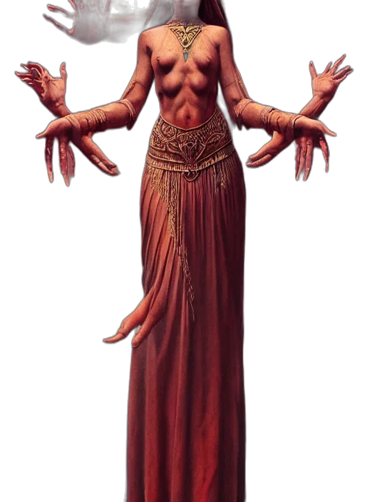 dress, creature, staff, jewelry transparent PNG cut-out