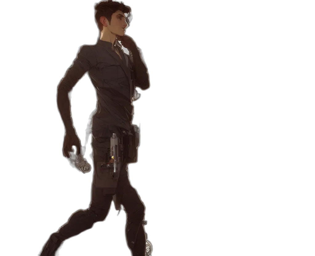 robot, creature, staff, jacket transparent PNG cut-out