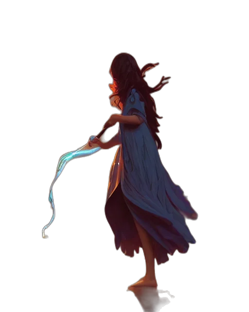 dress, staff, hair, creature transparent PNG cut-out
