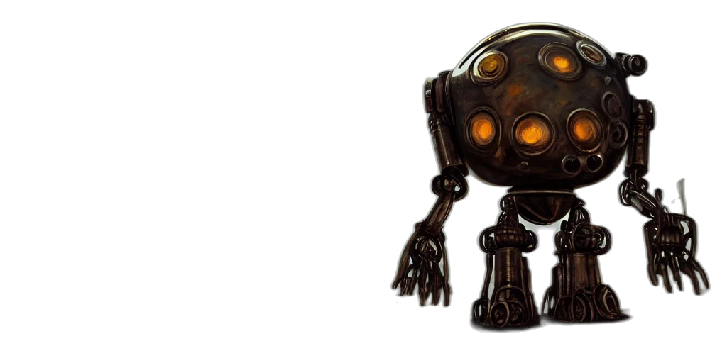 robot, concept art, 3d render, tarnished transparent PNG cut-out