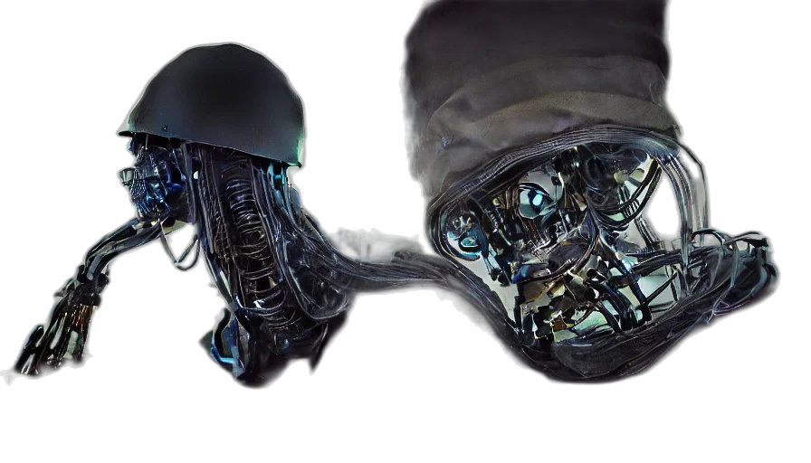 robot, creature, mask, weapon transparent PNG cut-out
