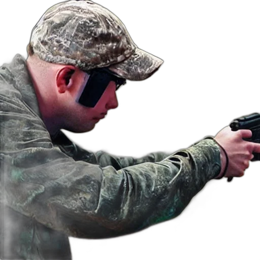 weapon, jacket, staff, hat transparent PNG cut-out