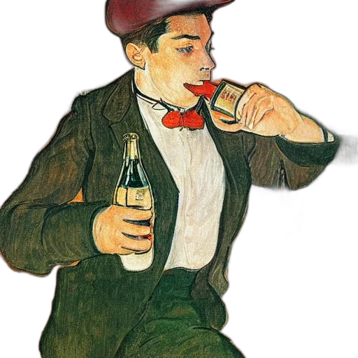 jacket, hat, bottle, watercolor transparent PNG cut-out