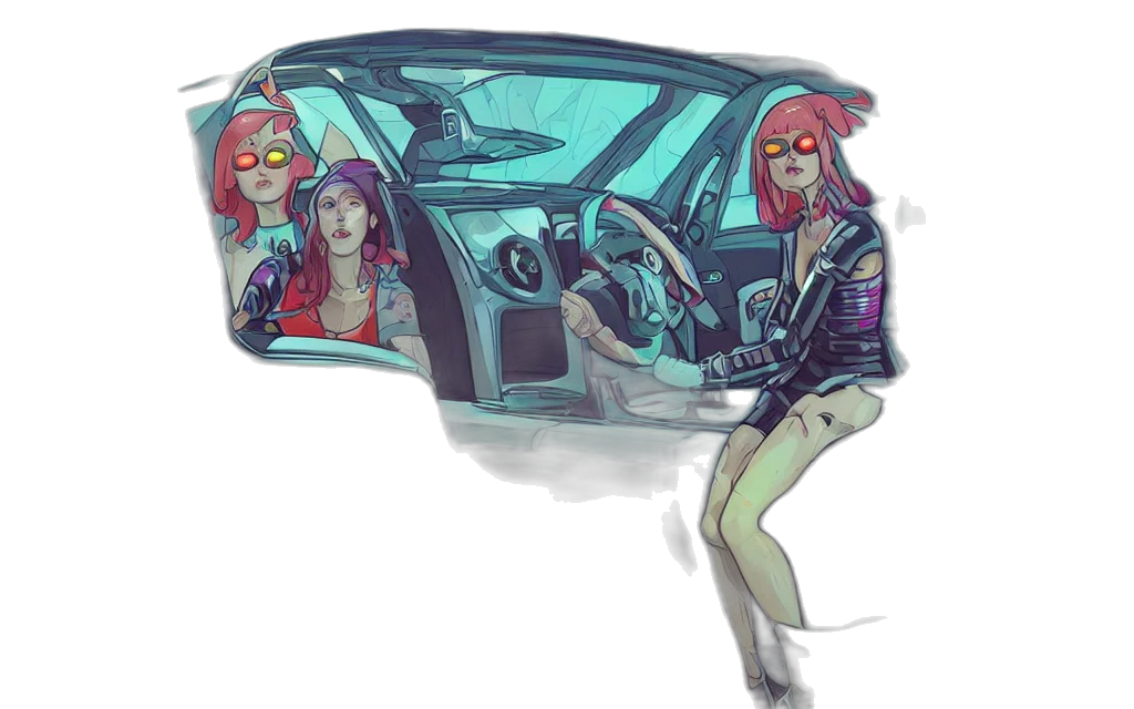 car, concept art, cyberpunk, comic book art transparent PNG cut-out