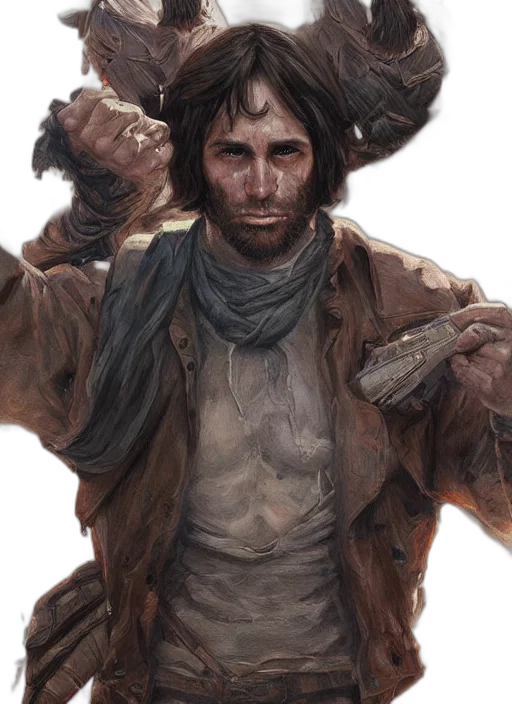 face, jacket, weapon, concept art transparent PNG cut-out