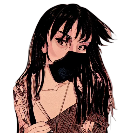 dress, mask, hair, staff transparent PNG cut-out