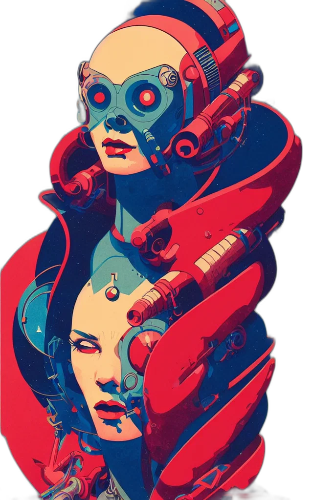 robot, mask, cyberpunk, comic book art transparent PNG cut-out