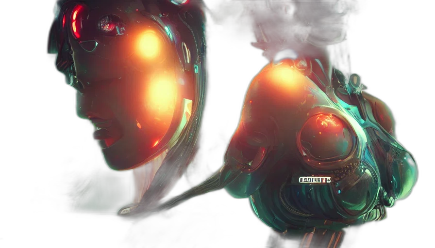 robot, mask, concept art, 3d render transparent PNG cut-out