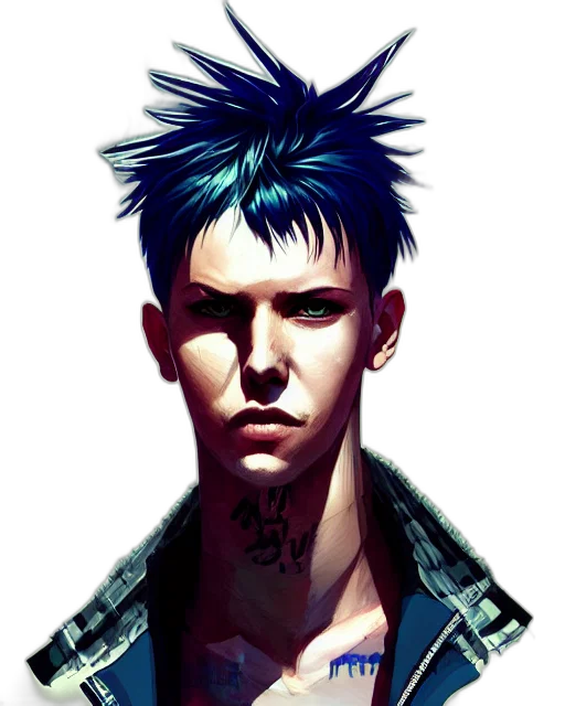 face, jacket, comic book art, cyberpunk transparent PNG cut-out