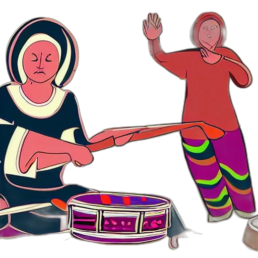 babushka, playing, drums, some transparent PNG cut-out