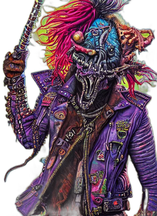 jacket, mask, creature, staff transparent PNG cut-out