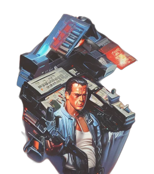 jacket, robot, weapon, cyberpunk transparent PNG cut-out