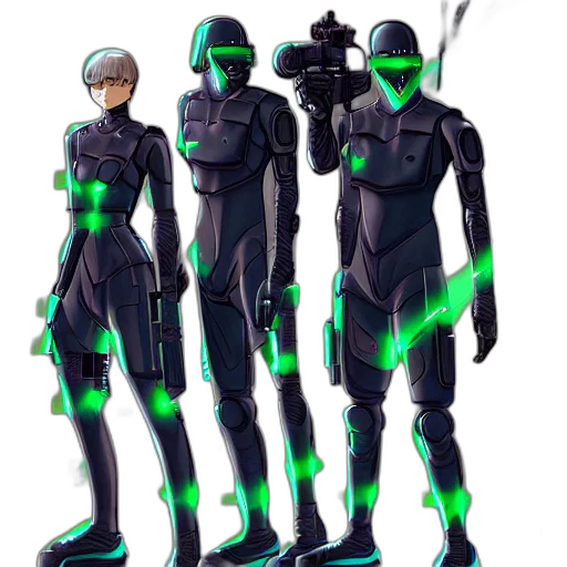 robot, staff, concept art, cyberpunk transparent PNG cut-out