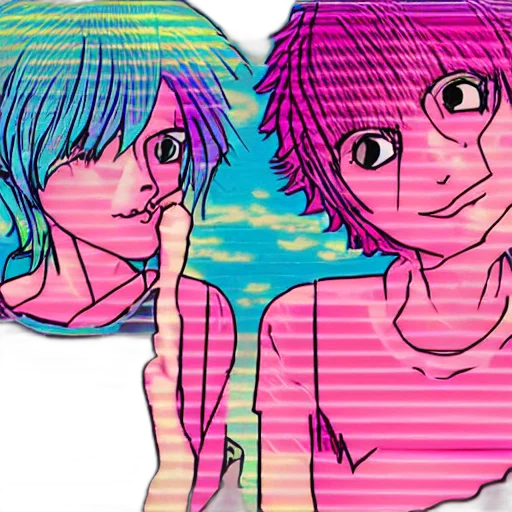 face, mask, vaporwave, anime transparent PNG cut-out