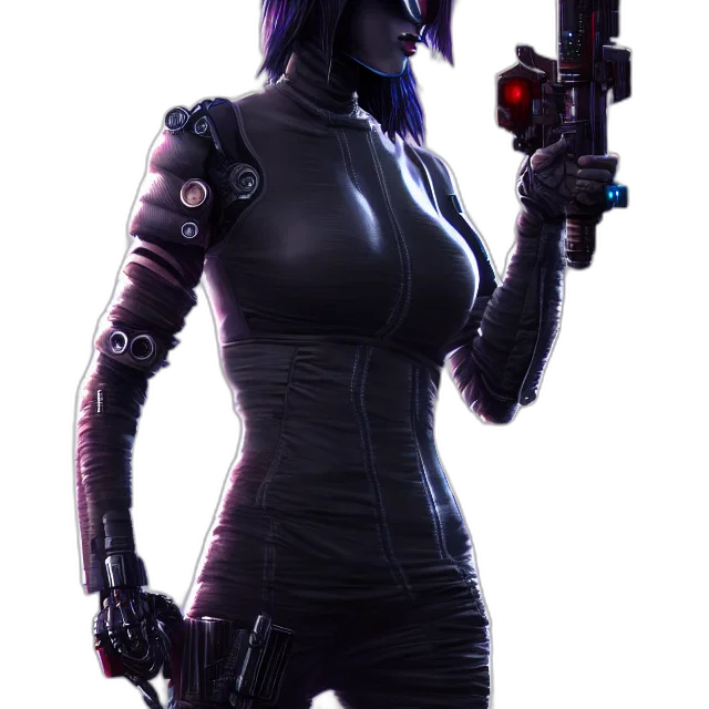 robot, weapon, staff, cyberpunk transparent PNG cut-out
