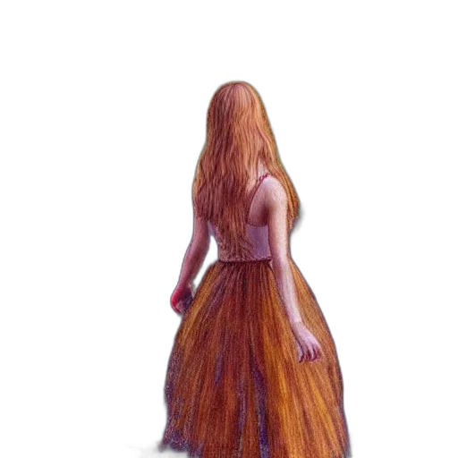 dress, hair, staff, creature transparent PNG cut-out