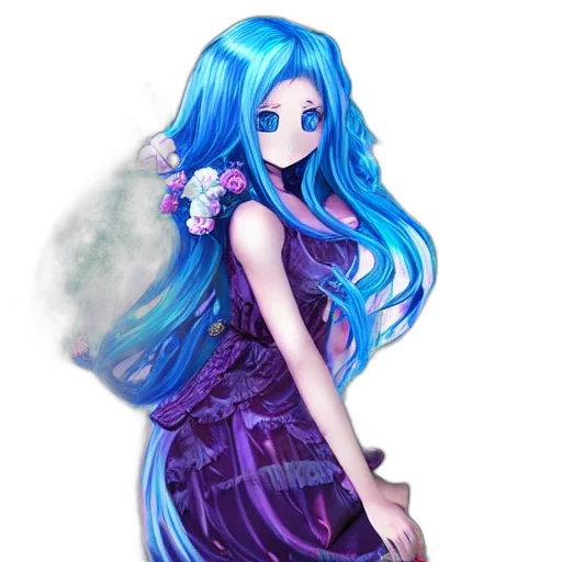 dress, hair, staff, anime transparent PNG cut-out
