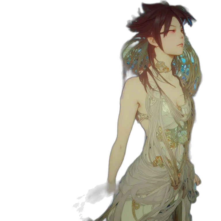 dress, staff, jewelry, creature transparent PNG cut-out