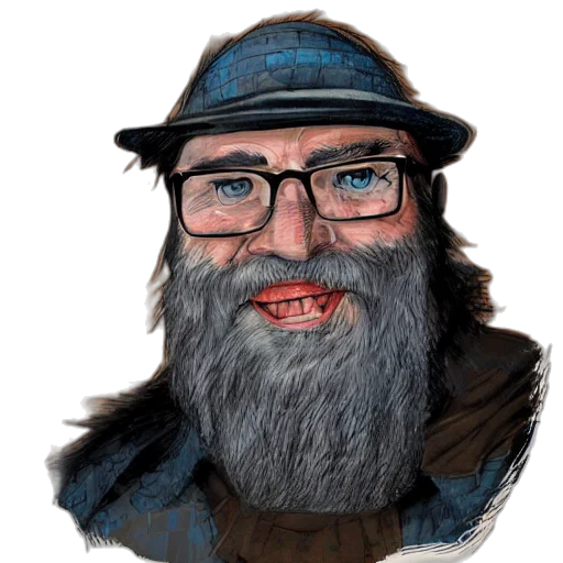 face, hat, jacket, staff transparent PNG cut-out