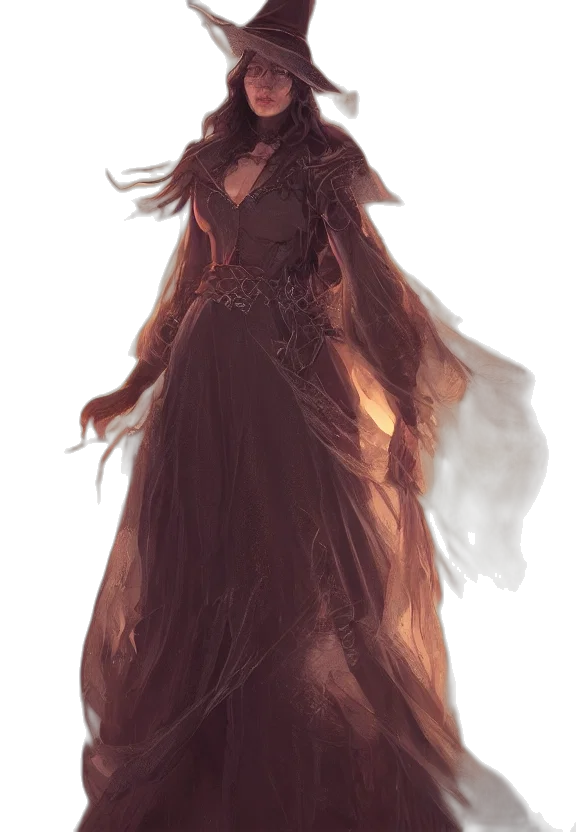 dress, creature, crown, staff transparent PNG cut-out