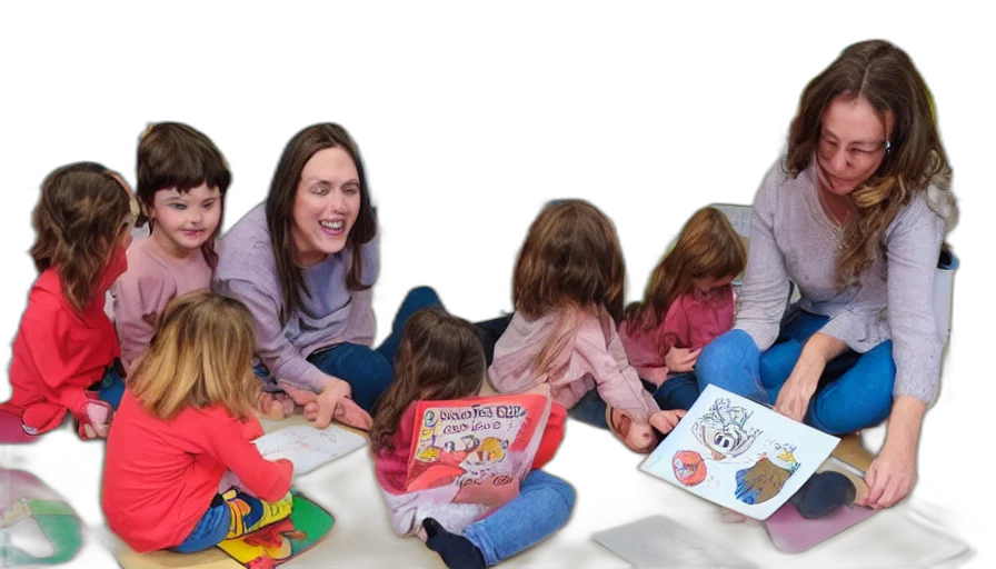 kindergarten, teacher, reading, megg transparent PNG cut-out