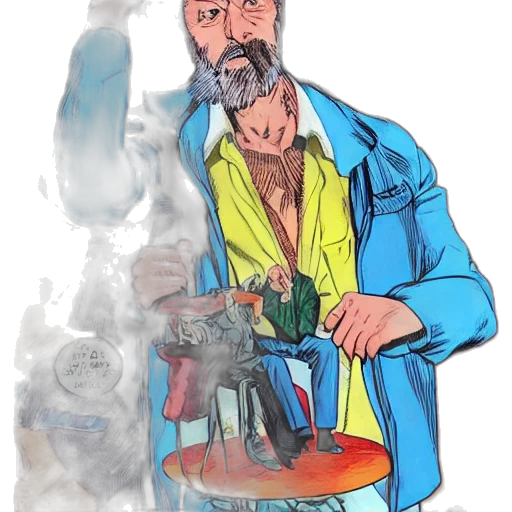 jacket, robot, staff, comic book art transparent PNG cut-out