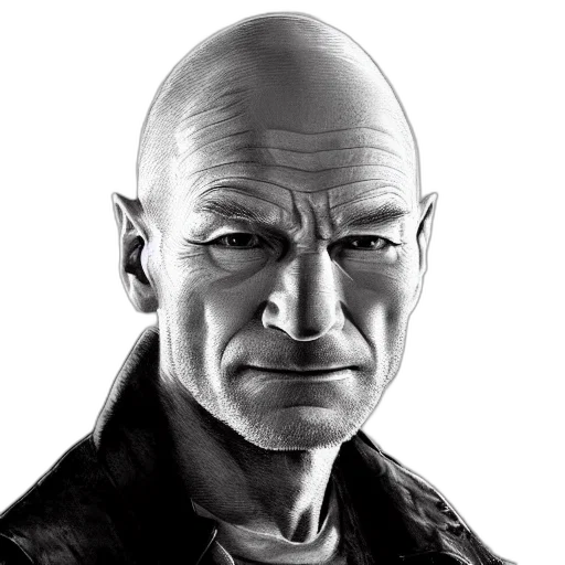 face, jacket, staff, photorealistic transparent PNG cut-out