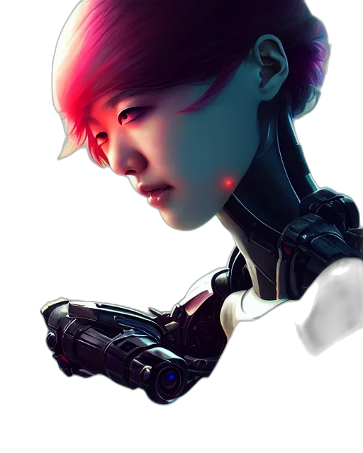 robot, face, weapon, cyberpunk transparent PNG cut-out